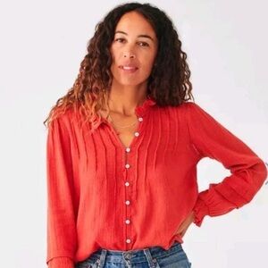 Faherty - Willa Top - Carmine Red - Button Up Blouse - Size X-Small